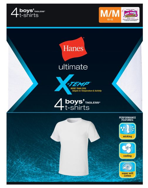 Hanes Boys' Ultimate X-TEMP® TAGLESS® White Crew 4-Pack BU13X4