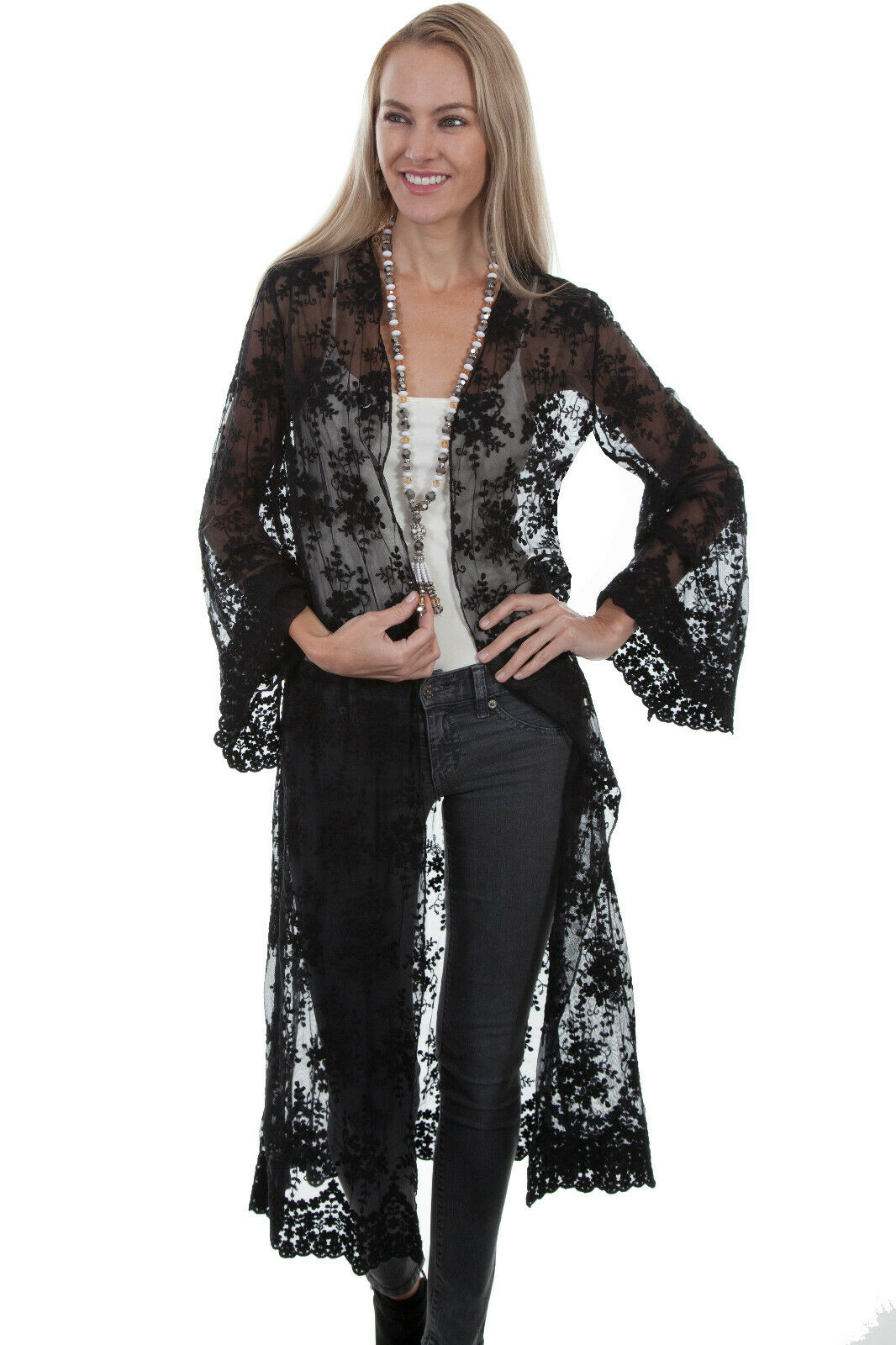 Scully Women's Open Front Lace Cardigan HC406