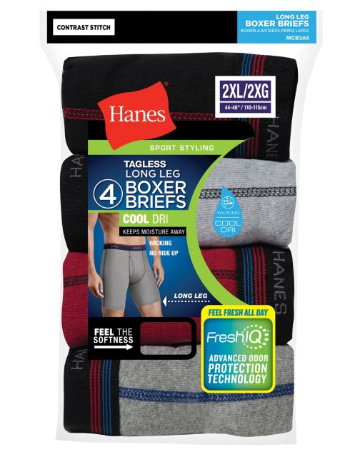 Hanes Men's Cool DRI® Long Leg Boxer Brief w/Comfort Flex® Waistband 4-Pk MCB3A4