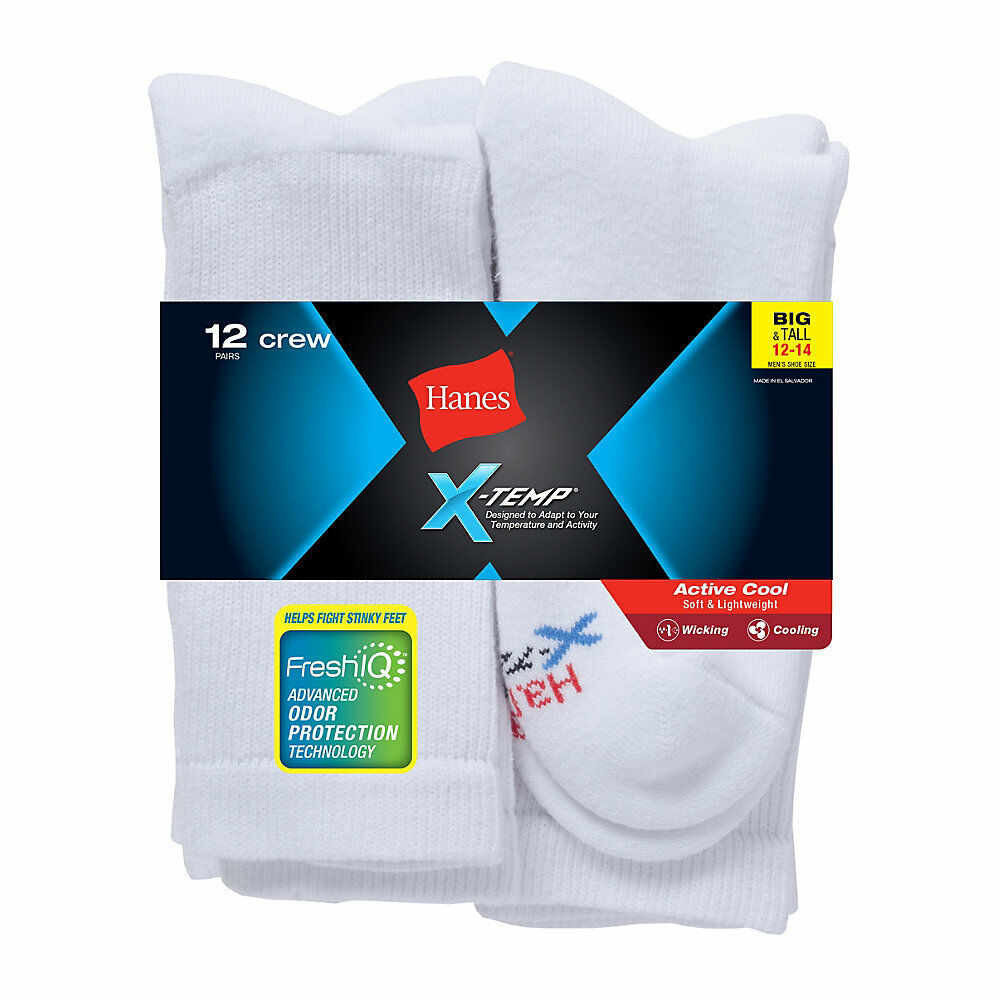Hanes Men's FreshIQ® X-Temp® Active Cool® Big and Tall Crew Socks 12-Pack AC18P