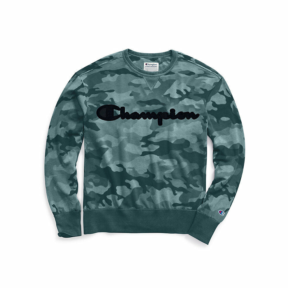 Champion Men's Vintage Dye Fleece Camo Crew, Felt Logo S3319P 549996