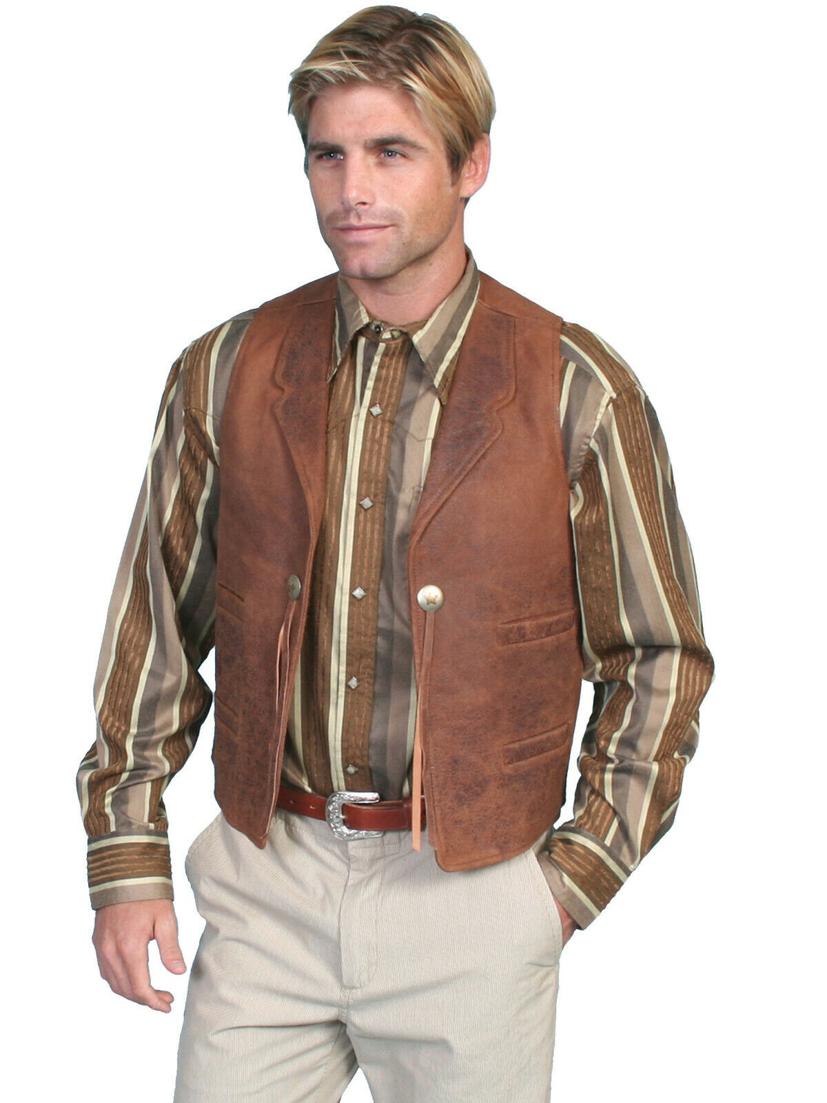 Scully Leather Men's Vintage Lamb Conchos Four Welt Pockets Vest 965