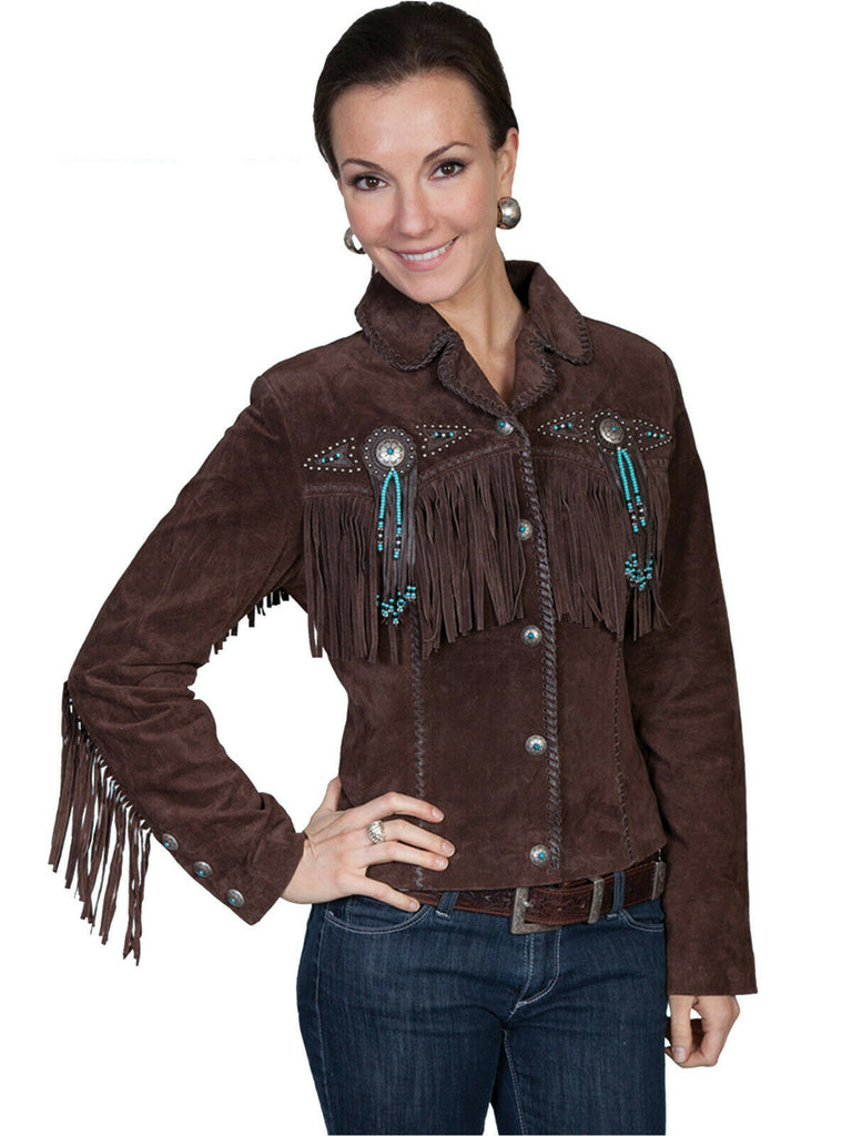 Scully Leather Women's Beaded Fringe Conchos Boar Suede Jacket L152