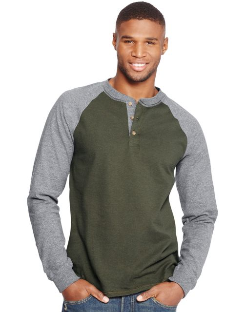 Hanes Men's Beefy-T Long-Sleeve Colorblock Henley O5811