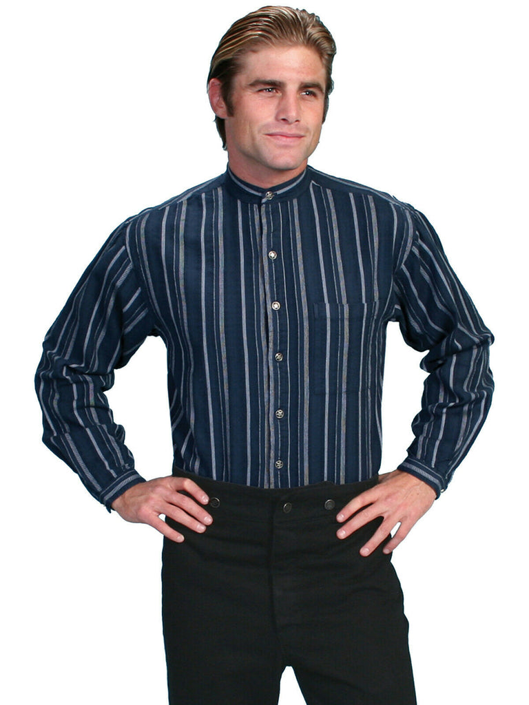 Scully RangeWear Men's Black 100% Cotton Banded Collar L/S Western Shirt RW025