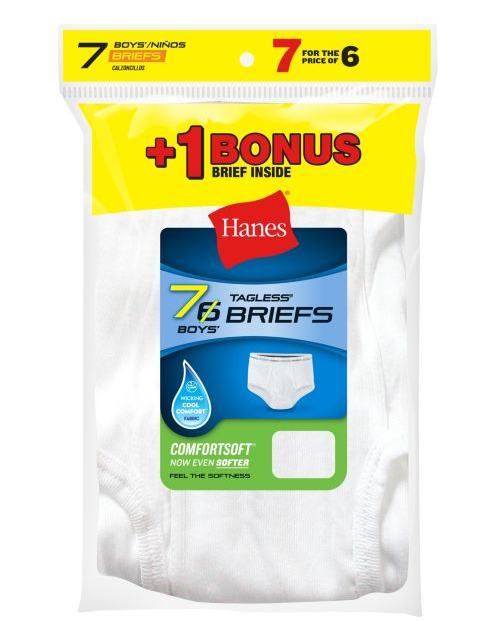 Hanes Boys' TAGLESS® White Briefs 7-Pack (Includes 1 Free Bonus Brief) B252P7