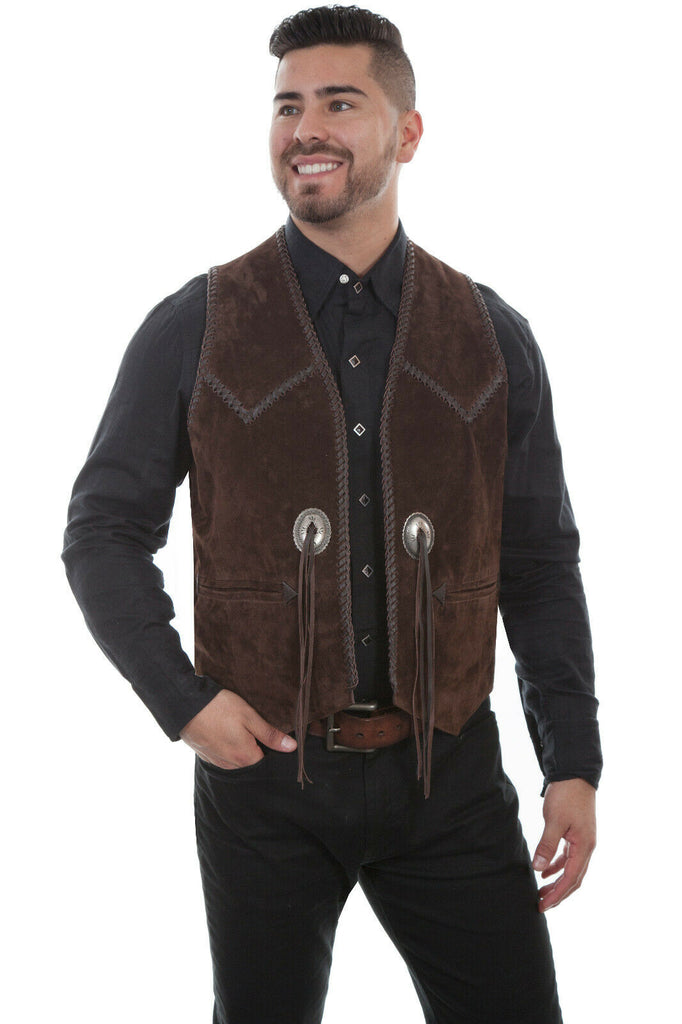 Scully Men's Expresso Suede Handlaced Concho Vest 1014