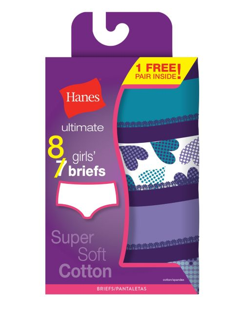 Ultimate® Girls' Super Soft Cotton Briefs 8-Pack (7 + 1 Free Bonus Pack)