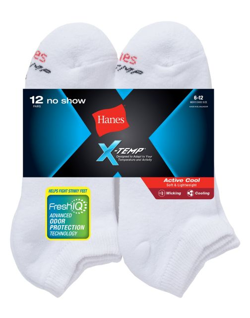 Hanes Men's FreshIQ® X-Temp® Active Cool® No-Show Socks 12-Pack AC1212