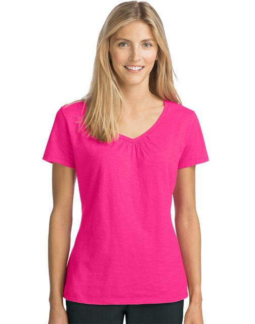 Hanes Women's Slub Jersey Shirred V-Neck O9253