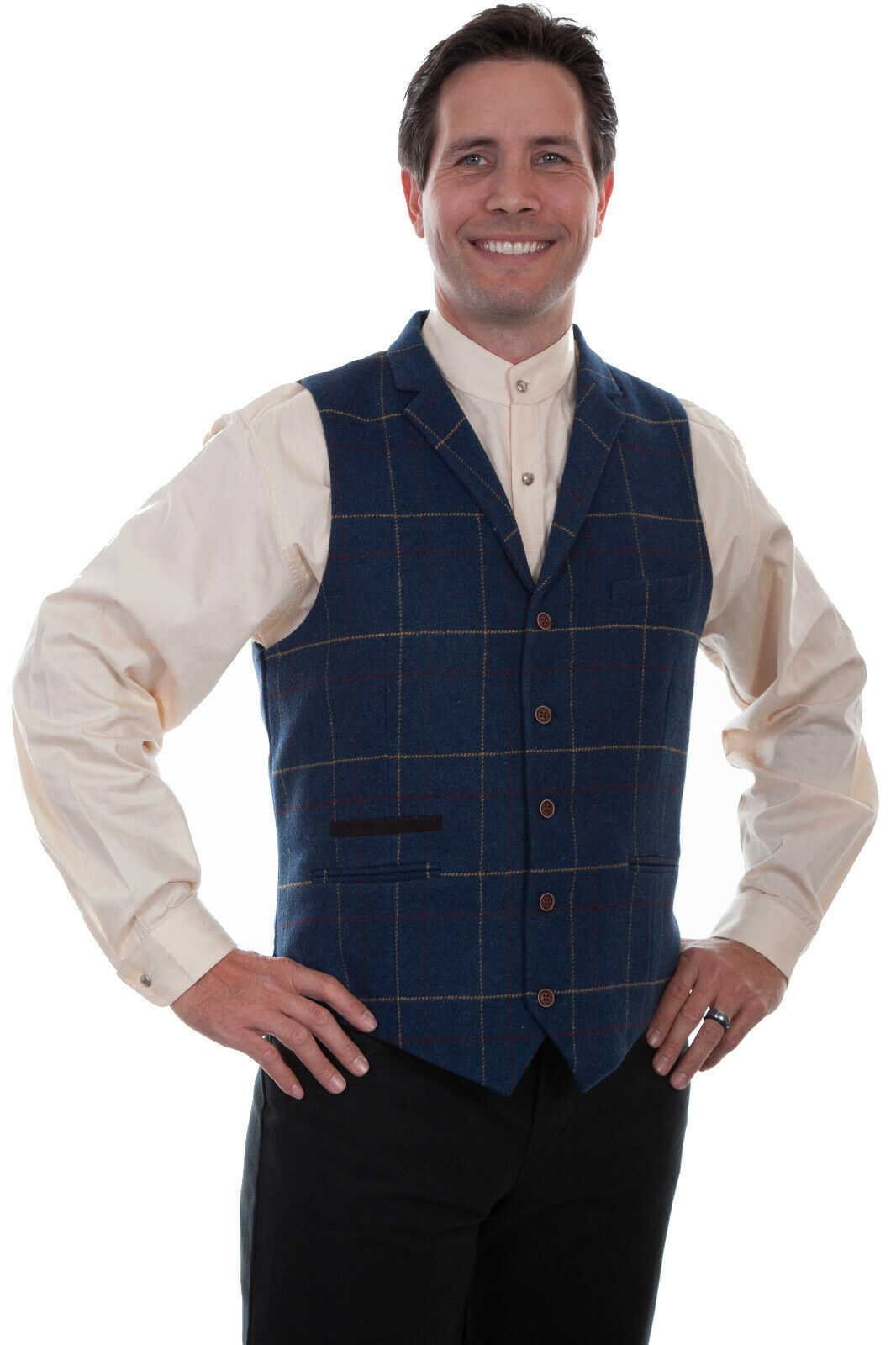 Scully Men's Plaid Four Pocket Point Bottom Vest RW310