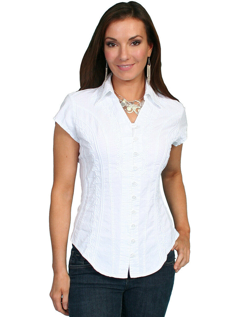 Scully Cantina Collection Embroidered Cap Sleeve Cotton Blouse PSL-066