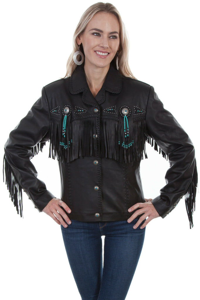 Scully Leather Women's Beaded Fringe Conchos Boar Suede Jacket L152