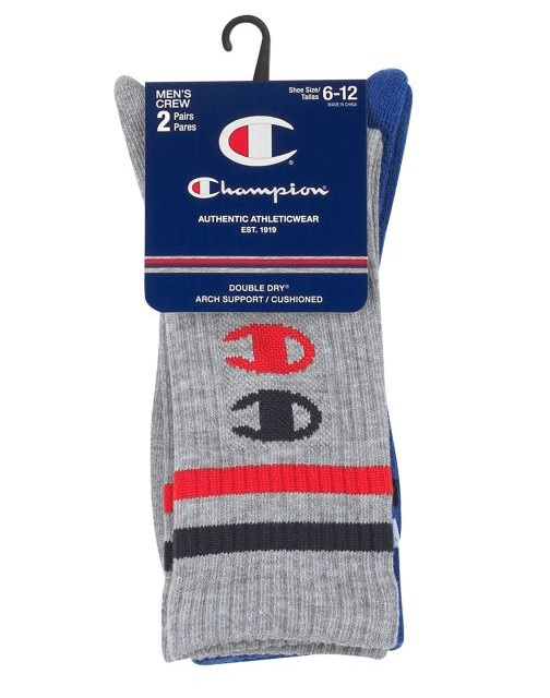 Champion Men's Performance Crew Socks, Vertical C Logo, 2-Pack CH168