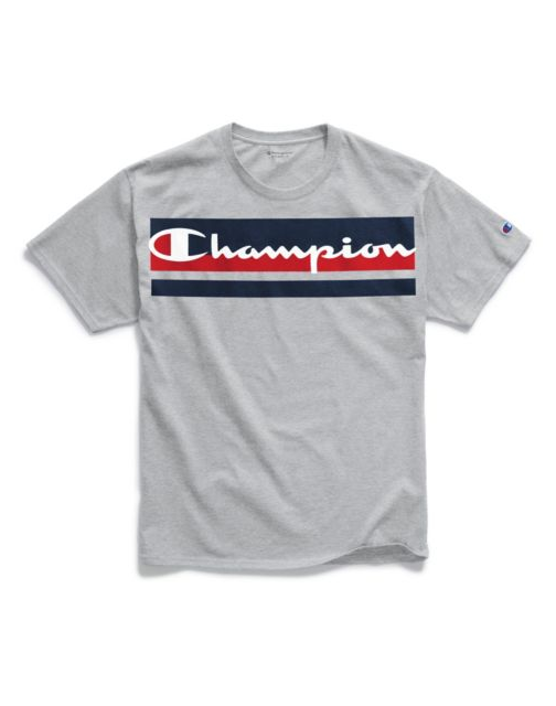 Champion Men's Classic Jersey Tee, Logo with Stripes GT23H Y07978