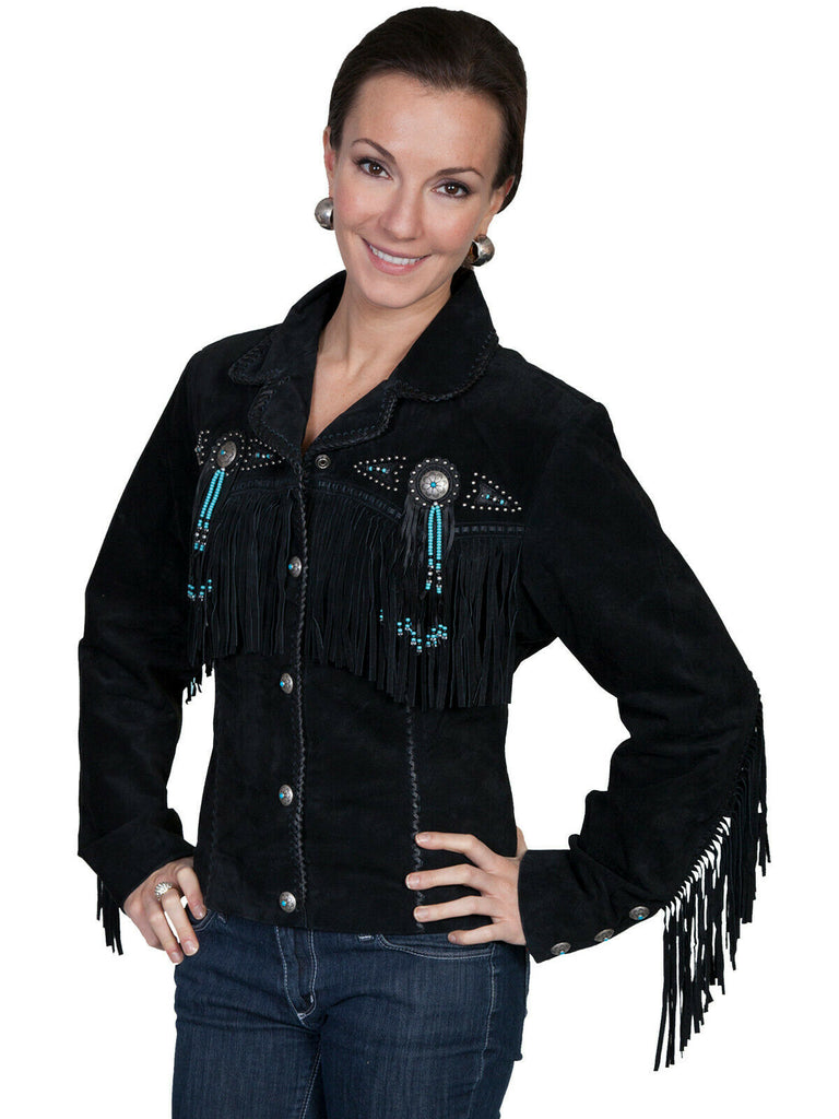 Scully Leather Women's Beaded Fringe Conchos Boar Suede Jacket L152