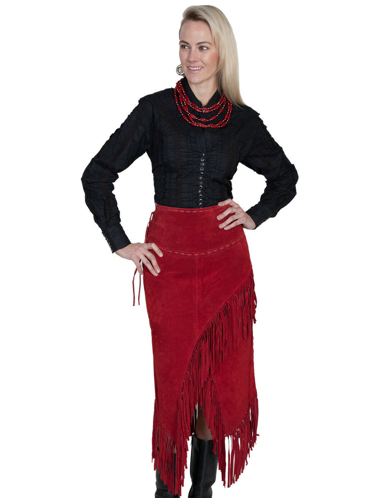 Scully Leather Women's Long Boar Suede Tie Side Fringe Skirt L659