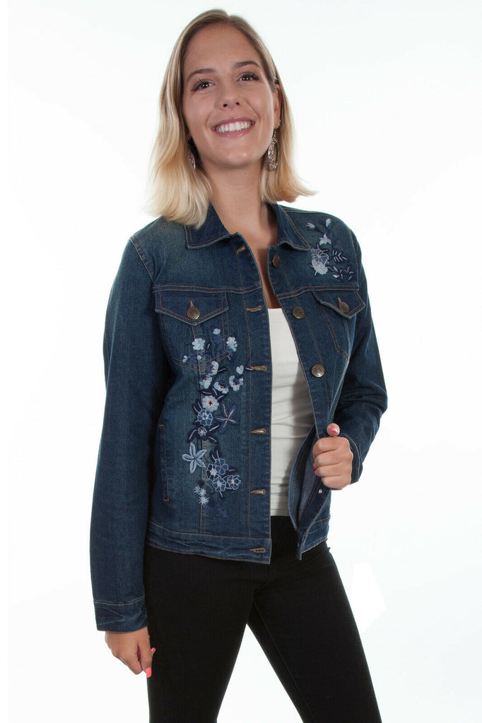 Scully Women's Denim Cotton Blend Floral Tone Denim Jacket HC466