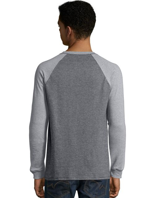 Hanes Men's Beefy-T Long-Sleeve Colorblock Henley O5811