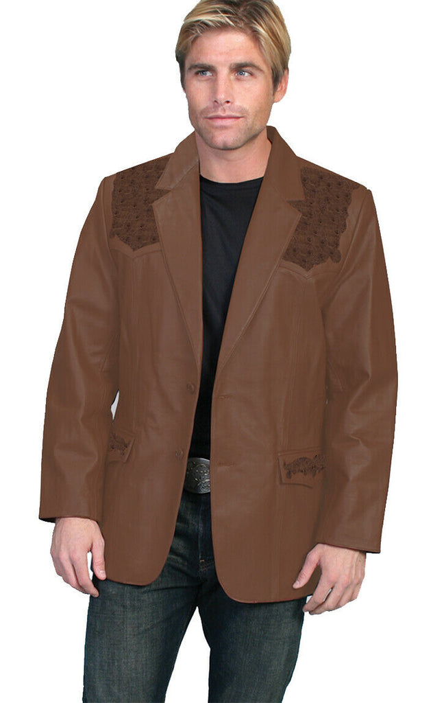 Scully Leather Men's Lambskin Ostrich Trim Western Blazer 650