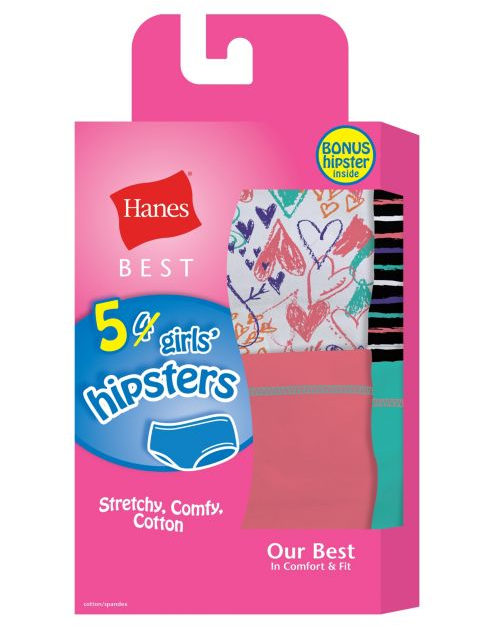 Hanes Best Girls' Cotton Stretch Hipsters 5-Pack (4 + 1 Free Bonus Pack) GHBHP5