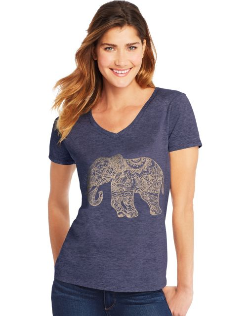 Hanes Women's Pattern Elephant Short Sleeve V-Neck Tee GT9337 Y06918