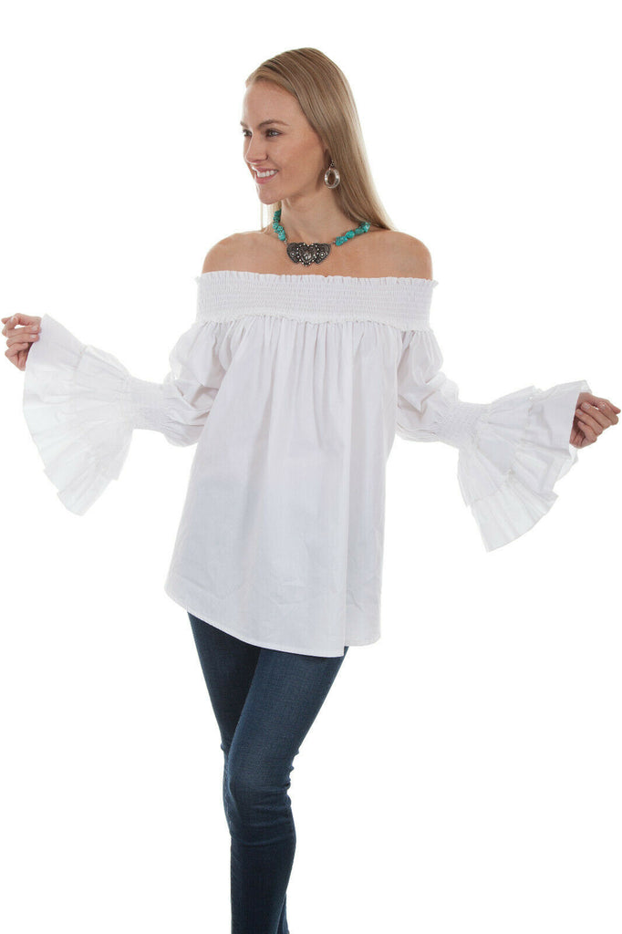 Scully Womens 100% Cotton Smocked Long Sleeve Blouse HC427