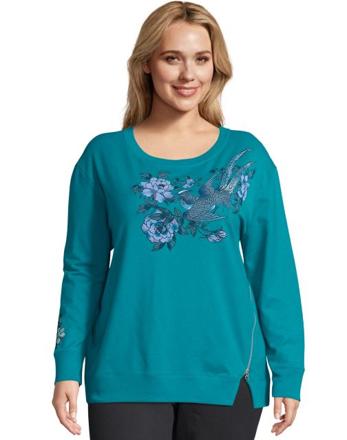 JMS French Terry Side Zip Graphic Crew Sweatshirt OJ943