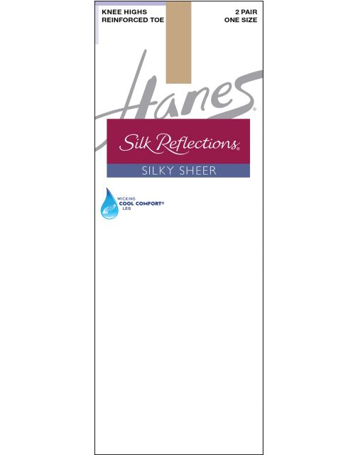 Hanes Silk Reflections Silky Sheer Knee Highs with Reinforced Toe 2-Pack 775