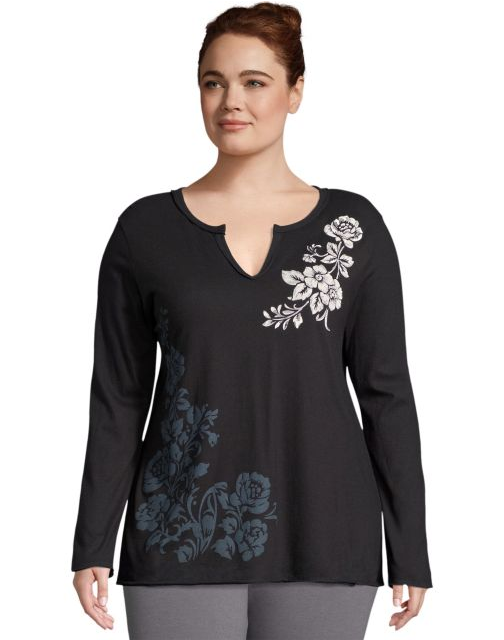 JMS Split Neck Long Sleeve Graphic Tee OJ935