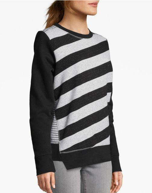 Champion Women Heritage Fleece Asymmetrical Stripe Crew W3130