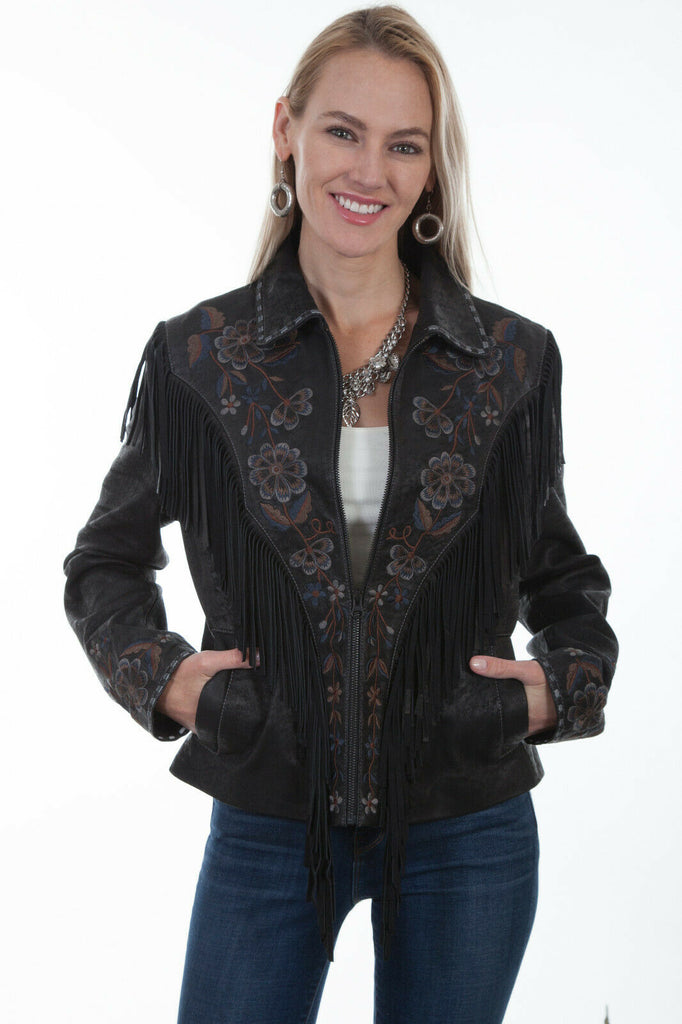 Scully Ladies Lamb Suede Embroidered Fringe Jacket L1005