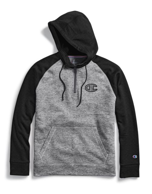 Men's Stadium Fleece Quarter Zip Hoodie, Clear Gloss C Logo