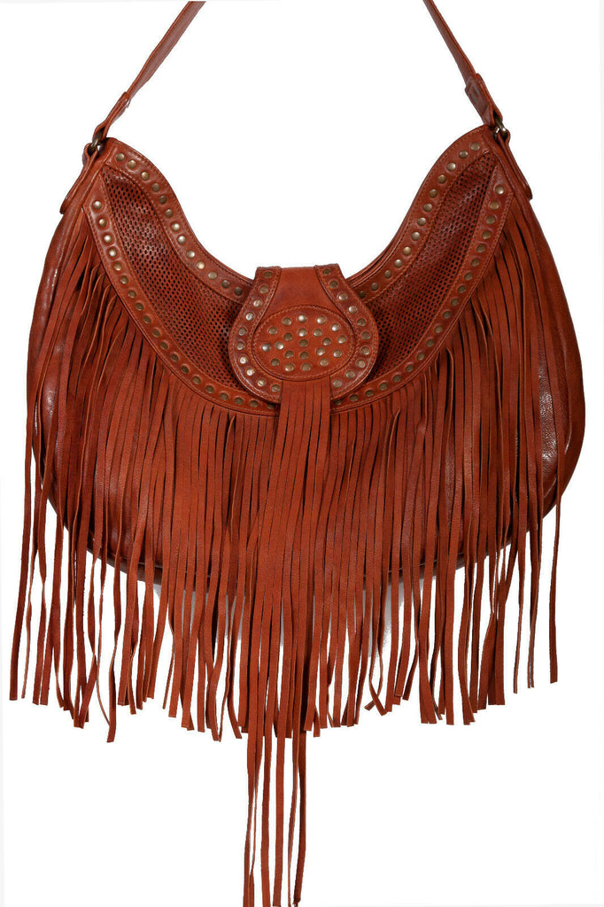 Scully Leather Fringe and Studded Handbag B177