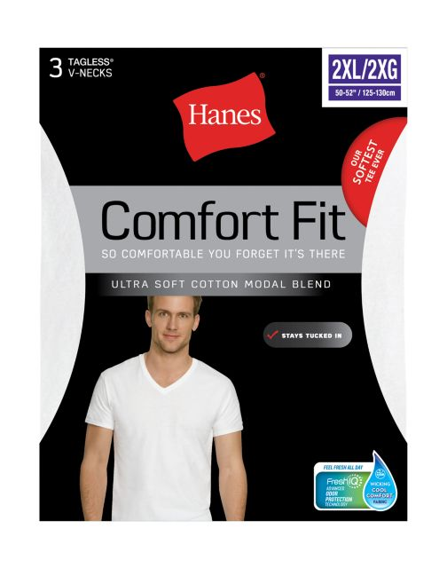 Hanes Men's Comfort Fit Ultra Soft Cotton/Modal V-Neck Undershirt 4-Pack CFFVC4