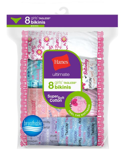 Hanes Ultimate® Girls' Cotton Bikinis 8-Pack GUBKP8