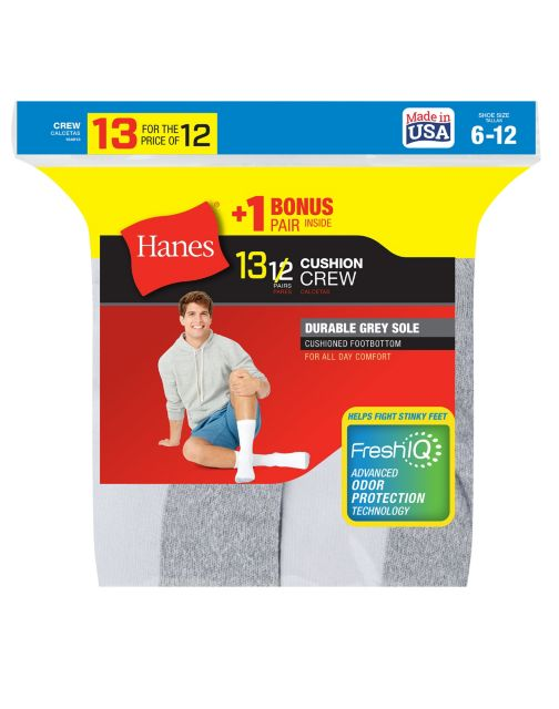 Hanes Men's Cushion Crew Socks 13-Pack (Includes 1 Free Bonus Pair) 184V13