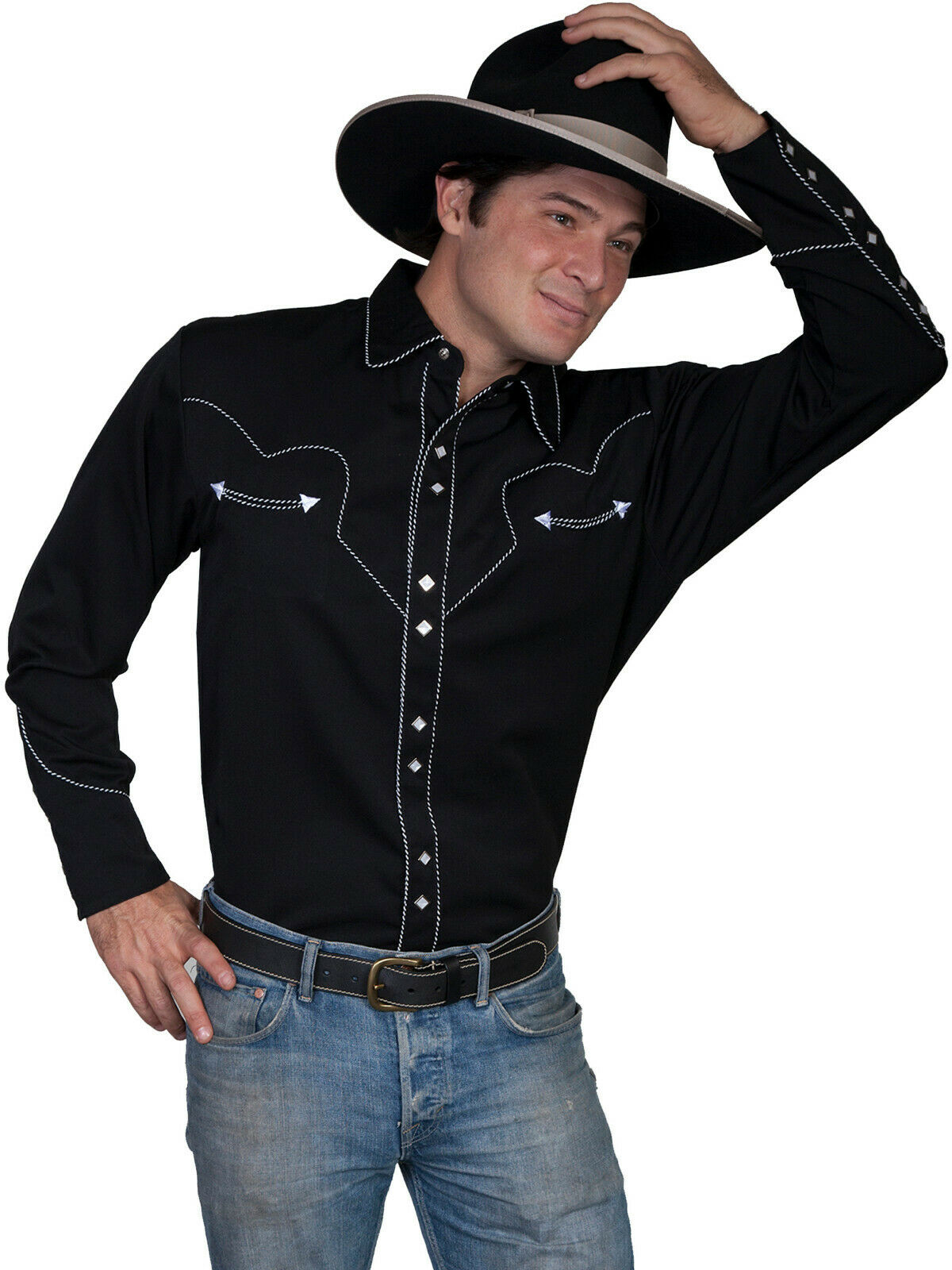 Scully Men's Shirt Western Poly Blend Candy Cane Piping Long Sleeve P-726