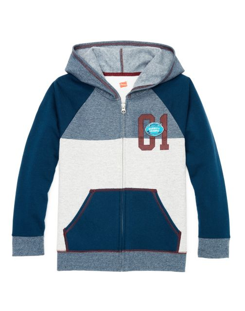 Hanes Boys' Graphic Fleece Colorblock Full Zip Hoodie D266
