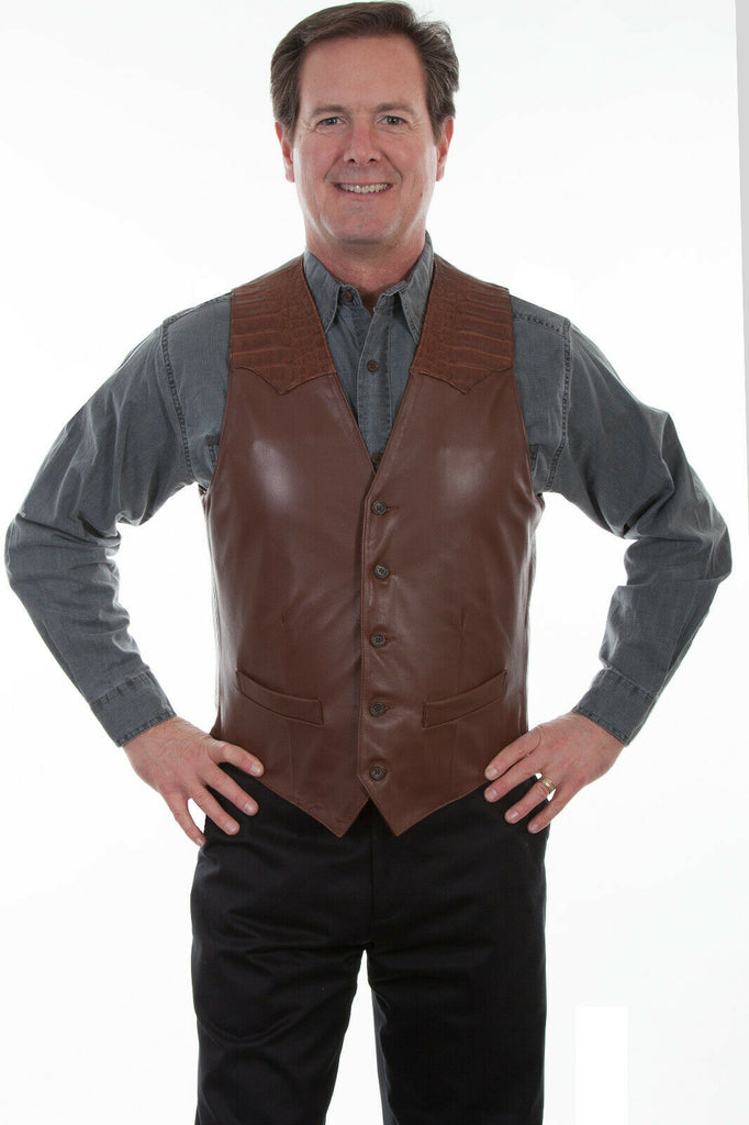 Scully Men's Lamb Vest with Caiman Inlays 956