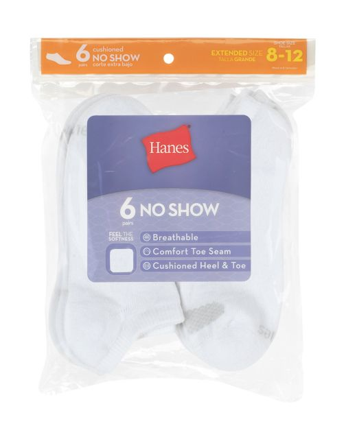 Hanes Women's Cool Comfort® No Show Socks Extended Sizes 8-12, 6-Pack 650V6P