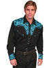 Scully Men's Western Shirt Poly Blend Floral Tooled Stitch Long Sleeve P-634
