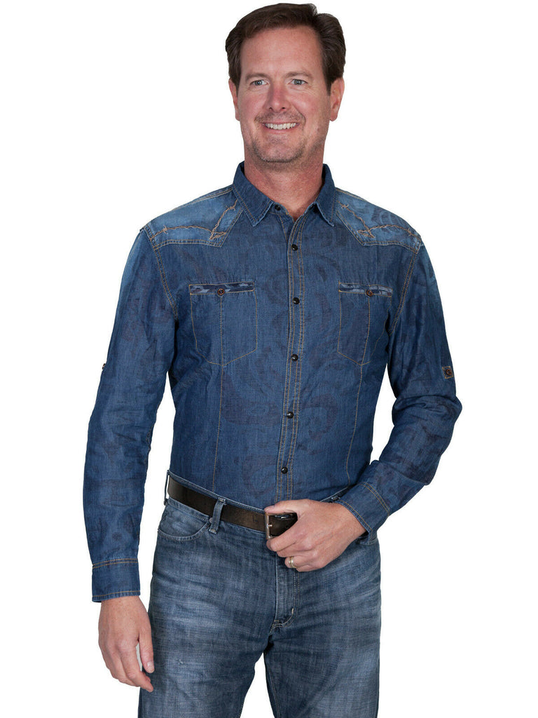 Scully Men's 100% Cotton Denim Tie-Dye Long Sleeve Shirt PS-115