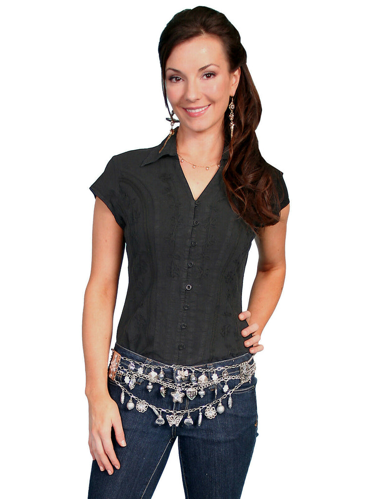 Scully Cantina Collection Embroidered Cap Sleeve Cotton Blouse PSL-066