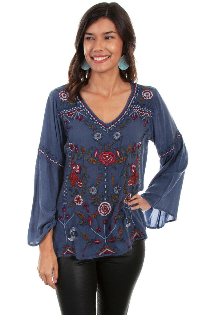 Scully Women's Embroidered Blouse with Bell Sleeves HC571