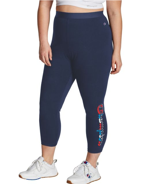 Women's Plus Authentic 7/8 Leggings, Vertical Multi-color Shadow Logo
