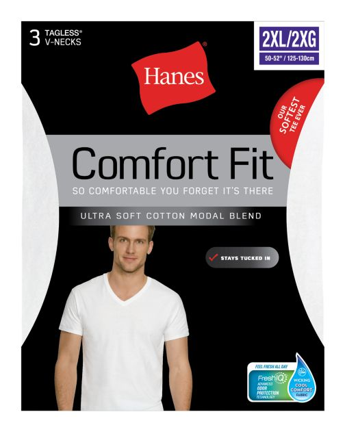 Hanes Men's Comfort Fit Ultra Soft Cotton/Modal V-Neck Undrshirt 2XL 3-Pk CFFVC3