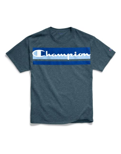 Champion Men's Classic Jersey Tee, Logo with Stripes GT23H Y07978