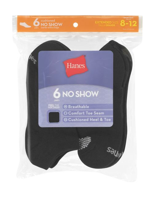 Hanes Women's Cool Comfort® No Show Socks Extended Sizes 8-12, 6-Pack 650V6P