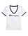 Champion Women's Heritage V-Neck Ringer Tee, Flocked Script Logo W4915